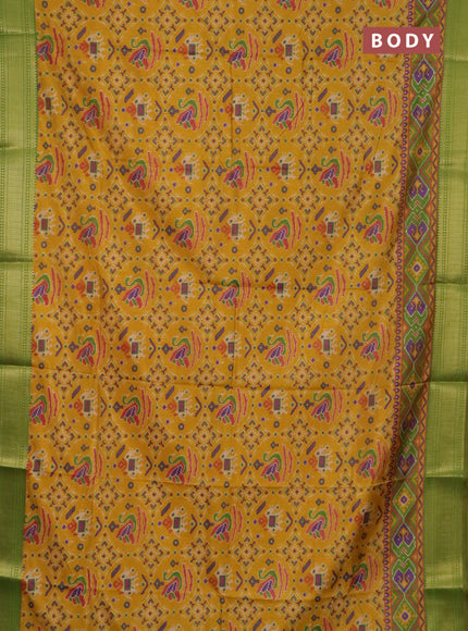 Yellow and green semi tussar saree with matching Neck piece