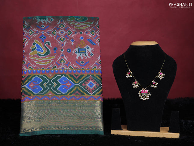 Pink semi tussar saree with matching Neck piece