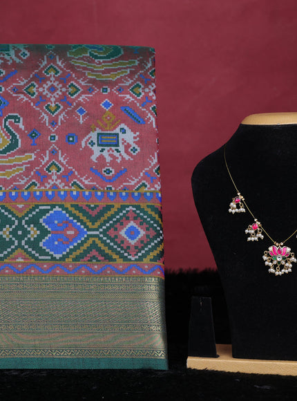 Pink semi tussar saree with matching Neck piece