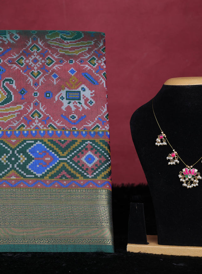 Pink semi tussar saree with matching Neck piece