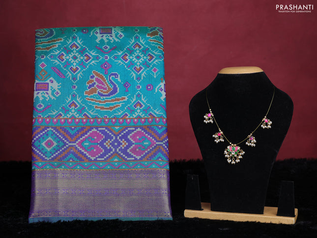 Teal green semi tussar saree with matching Neck piece