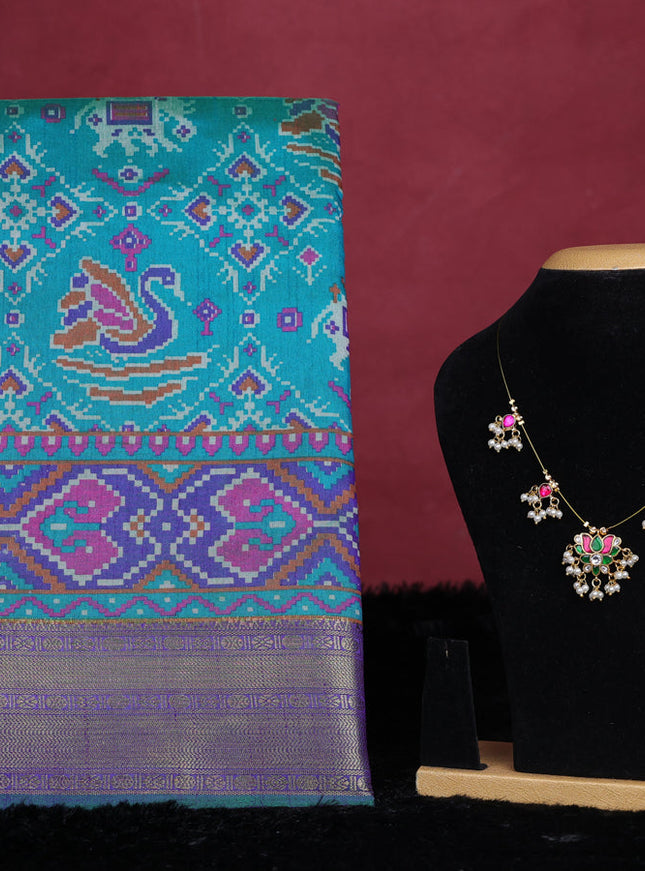 Teal green semi tussar saree with matching Neck piece