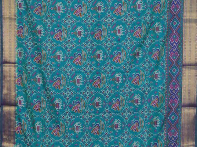 Teal green semi tussar saree with matching Neck piece
