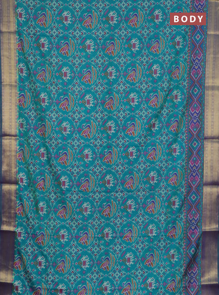 Teal green semi tussar saree with matching Neck piece