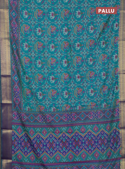 Teal green semi tussar saree with matching Neck piece