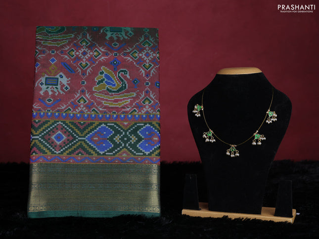 Maroon and green semi tussar saree with matching Neck piece