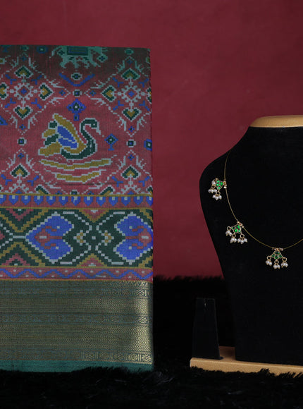Maroon and green semi tussar saree with matching Neck piece