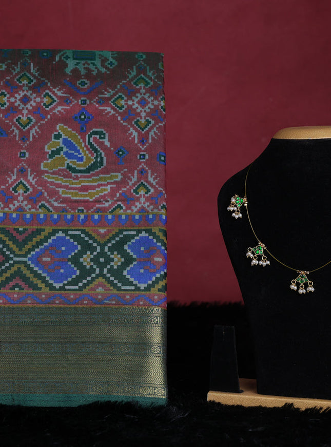 Maroon and green semi tussar saree with matching Neck piece