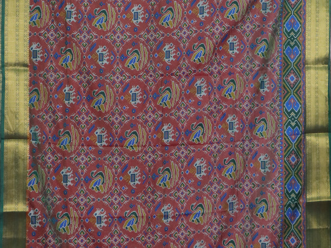 Maroon and green semi tussar saree with matching Neck piece