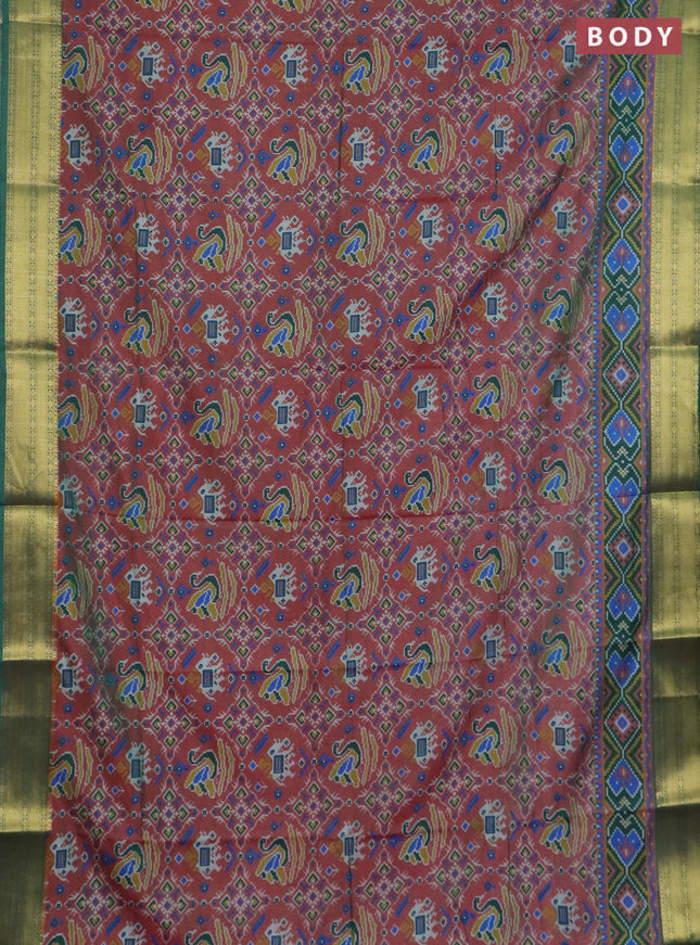 Maroon and green semi tussar saree with matching Neck piece