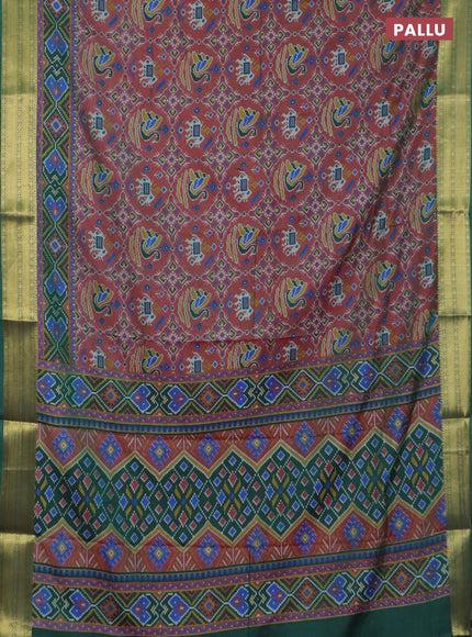Maroon and green semi tussar saree with matching Neck piece