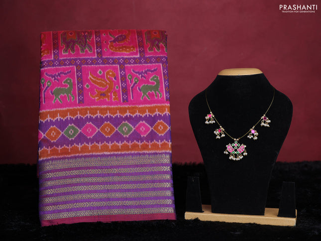 Maroon and green semi tussar saree with matching Neck piece