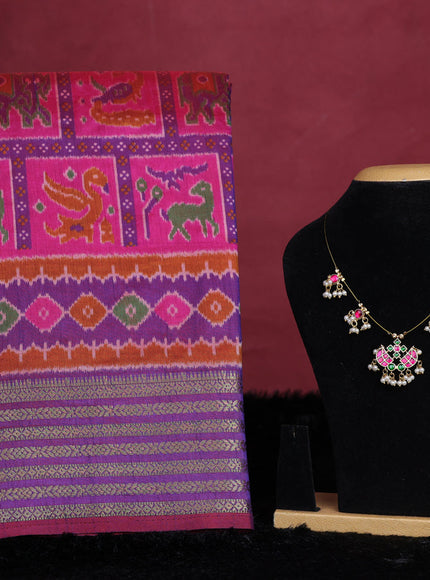 Maroon and green semi tussar saree with matching Neck piece