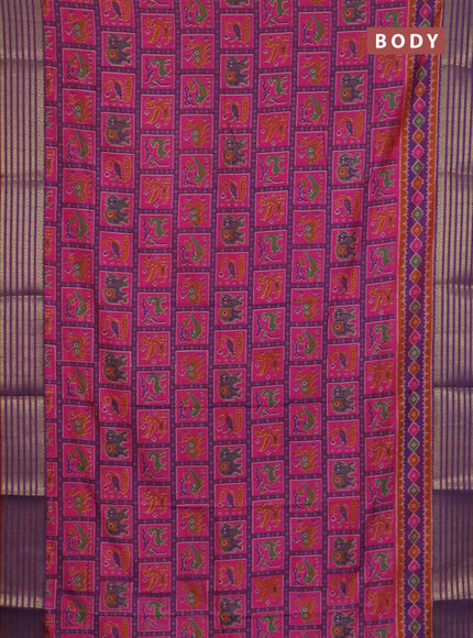 Maroon and green semi tussar saree with matching Neck piece