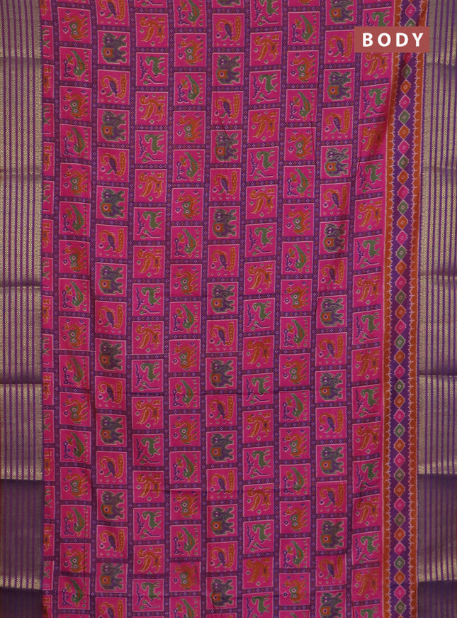Maroon and green semi tussar saree with matching Neck piece