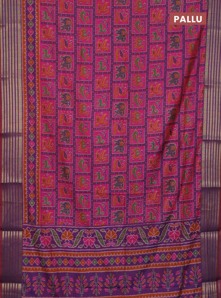 Maroon and green semi tussar saree with matching Neck piece
