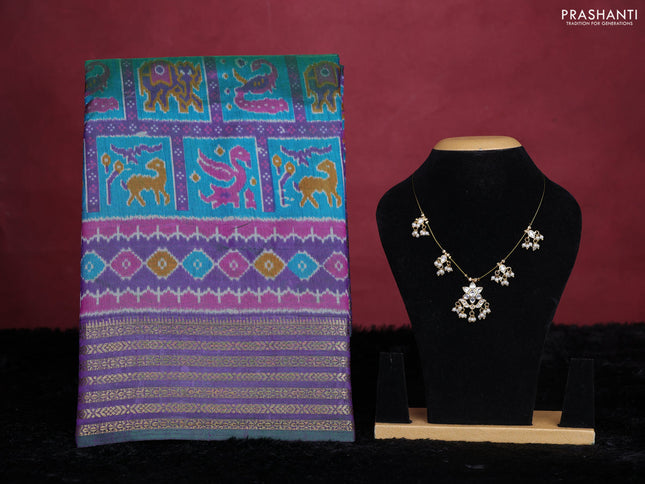 Teal green semi tussar saree with matching Neck piece