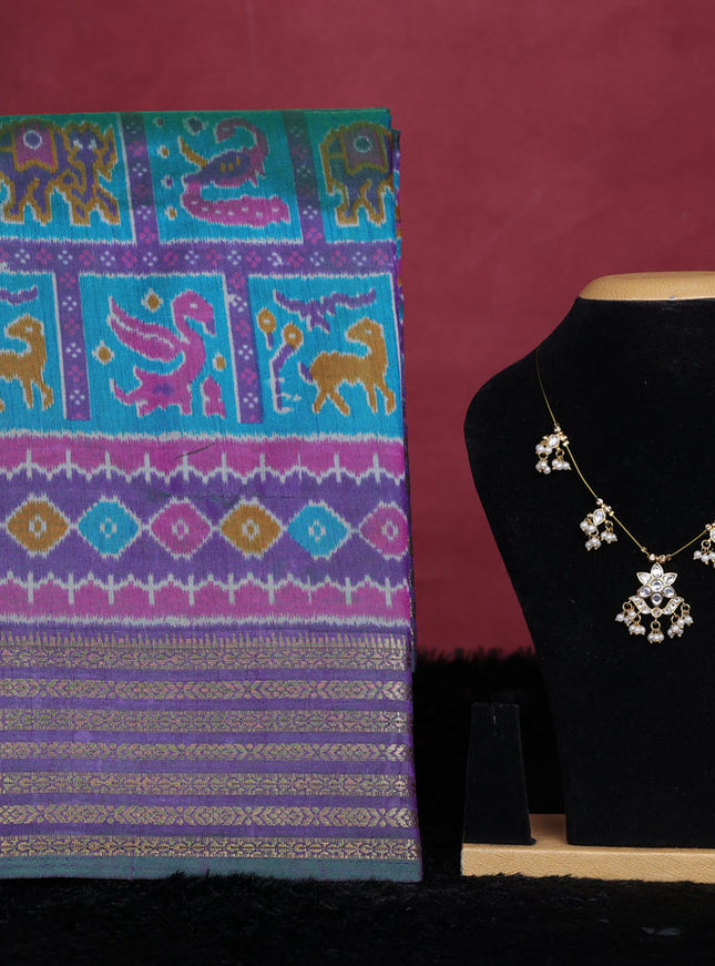 Teal green semi tussar saree with matching Neck piece