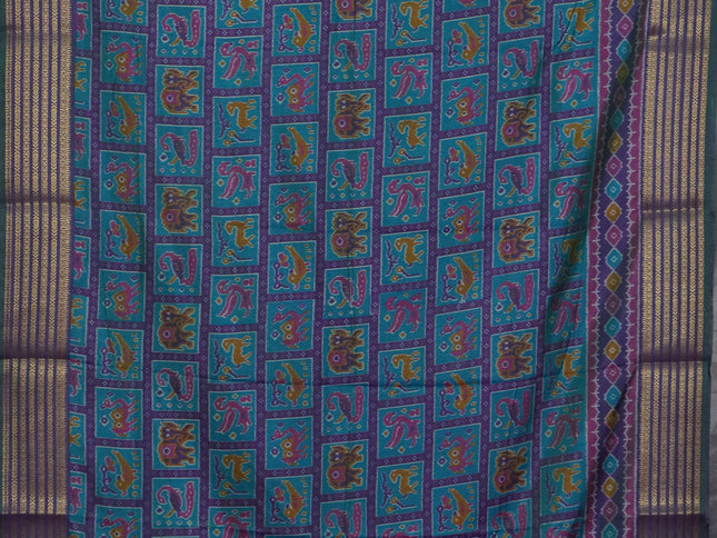 Teal green semi tussar saree with matching Neck piece