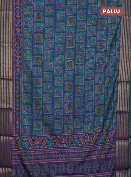 Teal green semi tussar saree with matching Neck piece