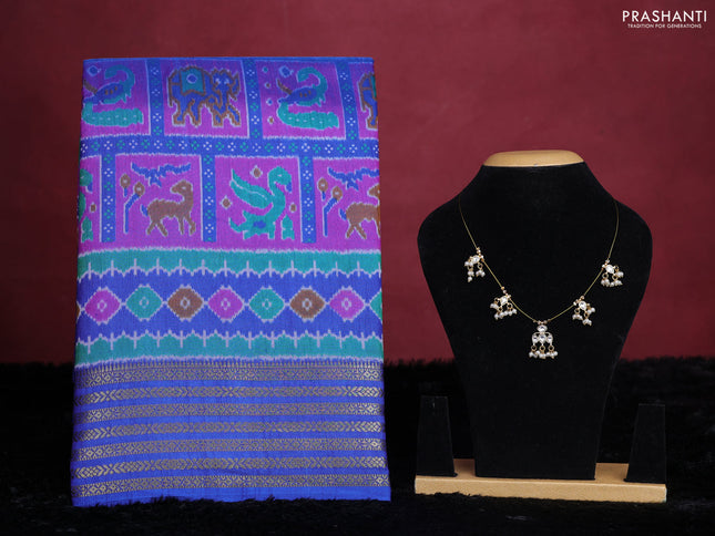 Blue semi tussar saree with matching Neck piece