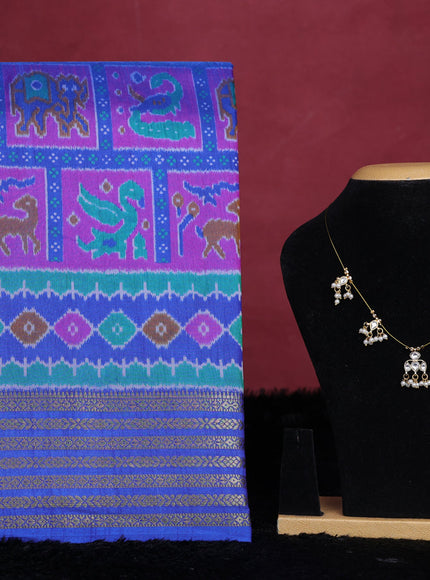 Blue semi tussar saree with matching Neck piece