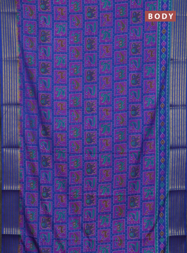 Blue semi tussar saree with matching Neck piece