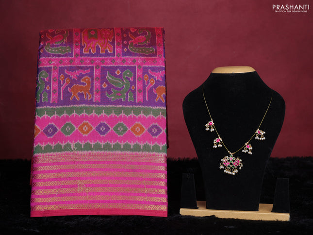 Pink semi tussar saree with matching Neck piece