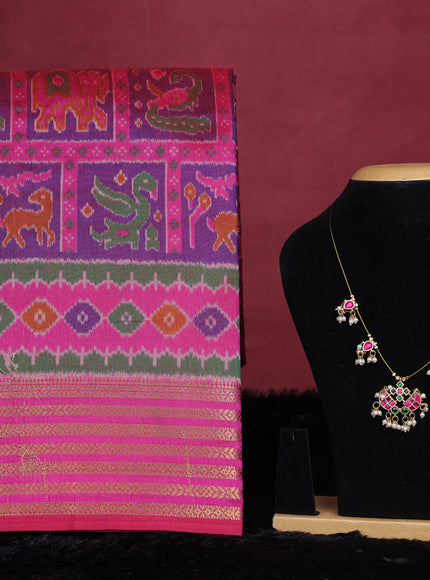 Pink semi tussar saree with matching Neck piece