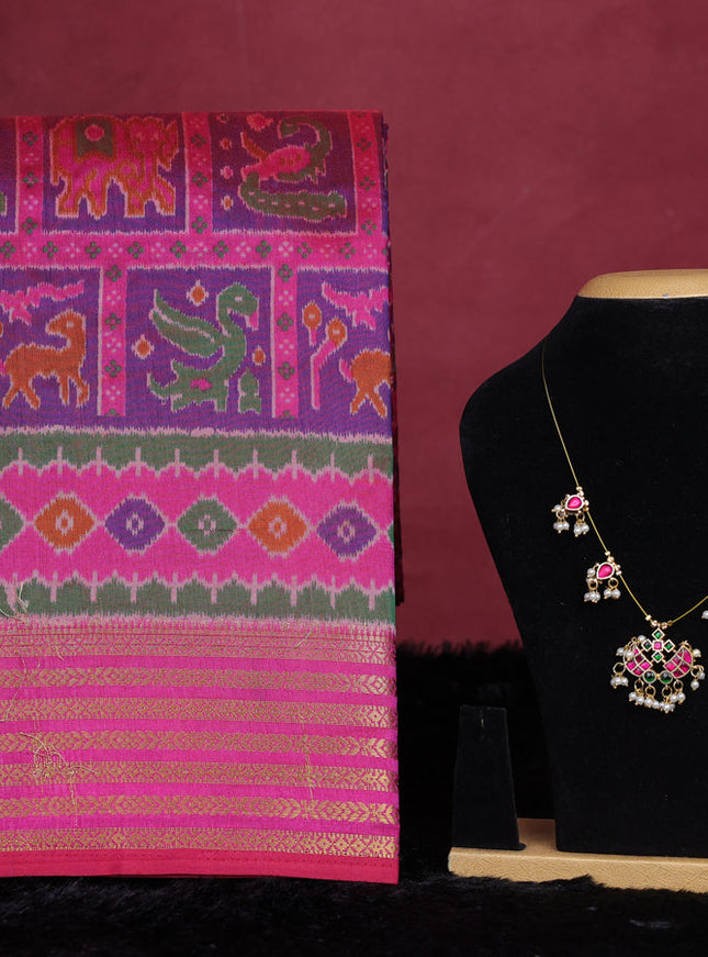 Pink semi tussar saree with matching Neck piece