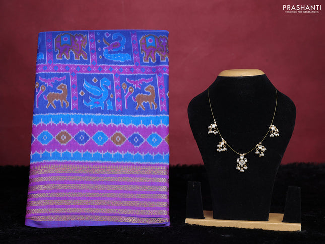 Blue semi tussar saree with matching Neck piece