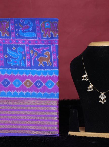 Blue semi tussar saree with matching Neck piece