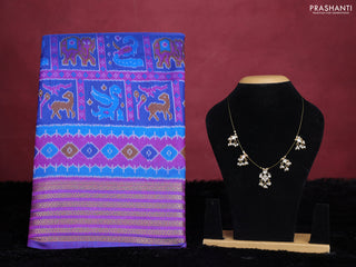 Blue semi tussar saree with matching Neck piece