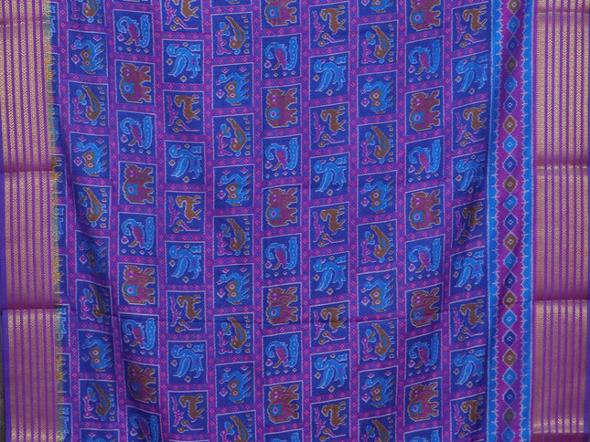 Blue semi tussar saree with matching Neck piece