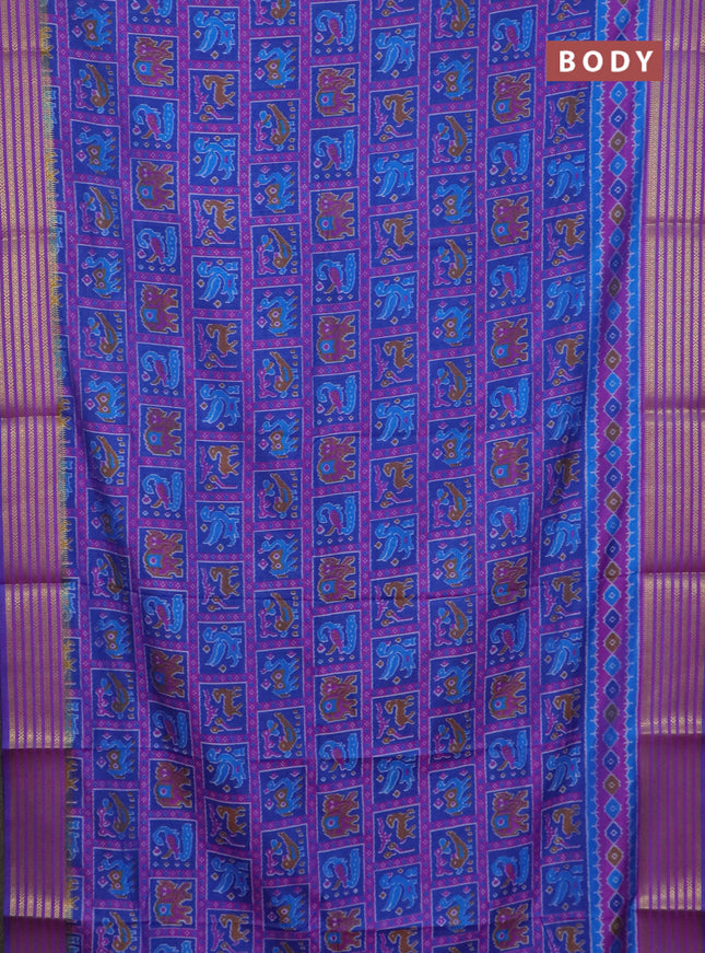 Blue semi tussar saree with matching Neck piece