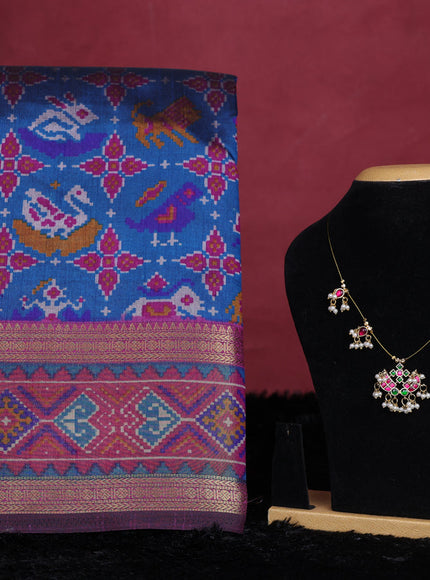 Peacock blue semi tussar saree with matching Neck piece