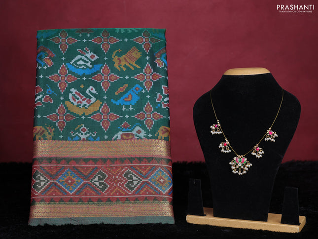 Green semi tussar saree with matching Neck piece