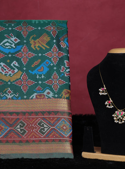 Green semi tussar saree with matching Neck piece