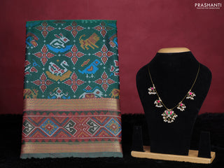 Green semi tussar saree with matching Neck piece