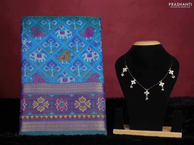 Teal blue and green semi tussar saree with matching Neck piece
