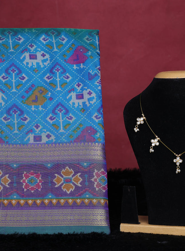 Teal blue and green semi tussar saree with matching Neck piece