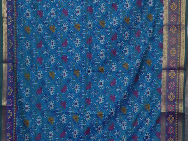 Teal blue and green semi tussar saree with matching Neck piece