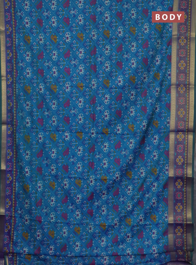 Teal blue and green semi tussar saree with matching Neck piece