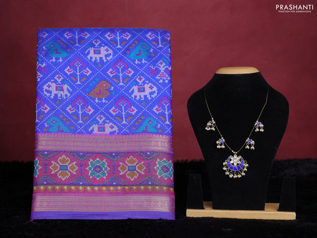 Blue semi tussar saree with matching Neck piece