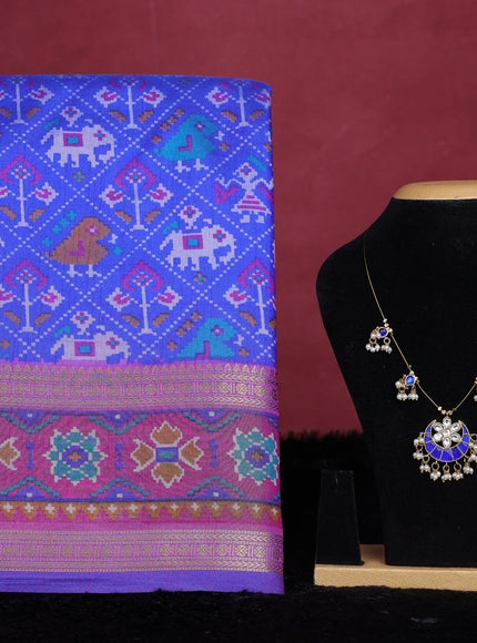 Blue semi tussar saree with matching Neck piece