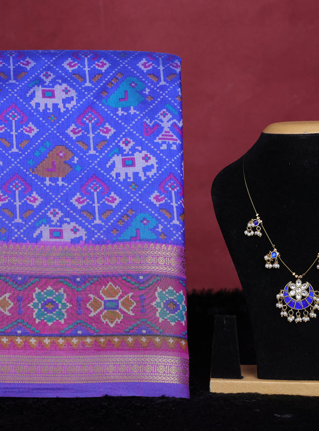 Blue semi tussar saree with matching Neck piece