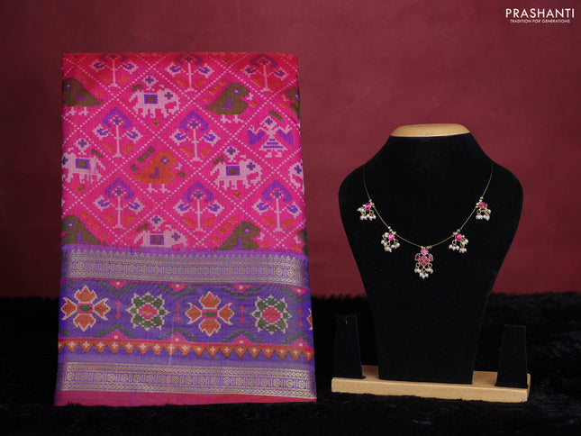 Pink semi tussar saree with matching Neck piece