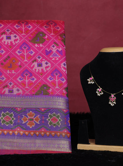 Pink semi tussar saree with matching Neck piece