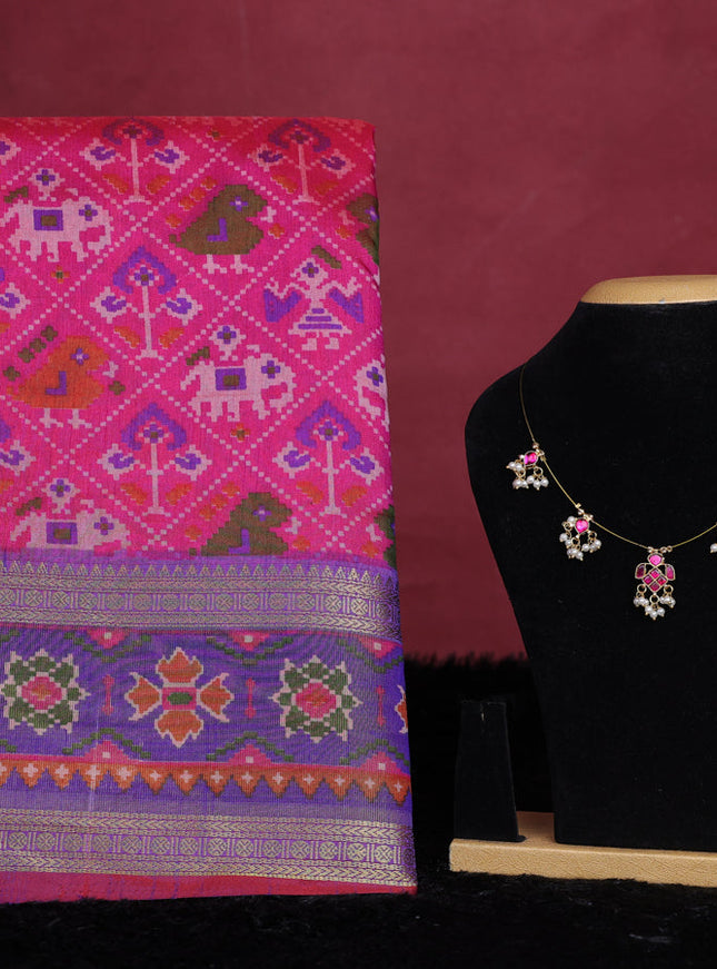 Pink semi tussar saree with matching Neck piece