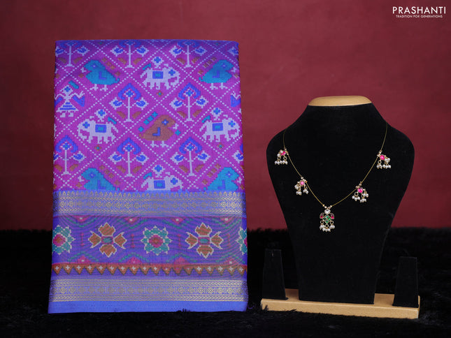 Purple semi tussar saree with matching Neck piece